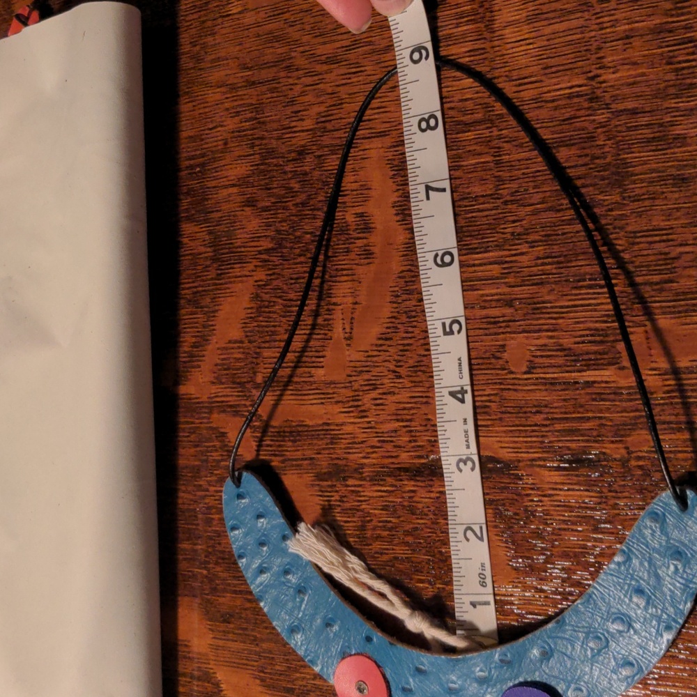 Handmade Genuine Leather Circles Bib Statement Necklace Multicolor B - Picture 12 of 12
